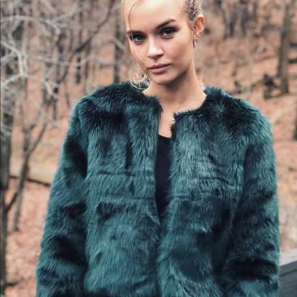 NWOT Free People Frankie Green Multicolored 70s Y2K Faux Fur Coat - Picture 2 of 10